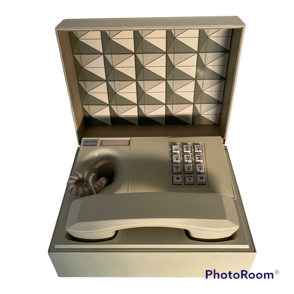 Rare Vintage Mod Deco-Tel Spy Box Personal Telephone Grey Abstract Pattern